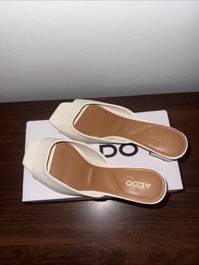ALDO Cream Square-Toe Slide Mules